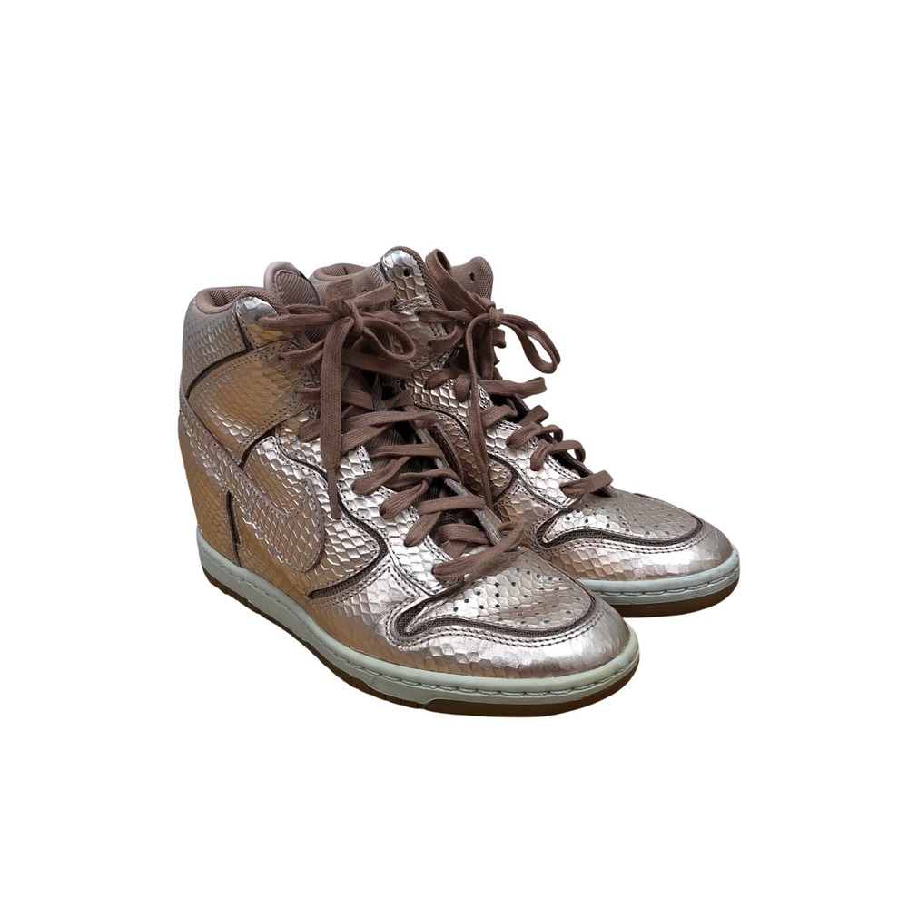 Nike Dunk Sky Hi Sneaker Womens‎ 7 Rose Gold Snakeskin Metallic Wedge 644411-900